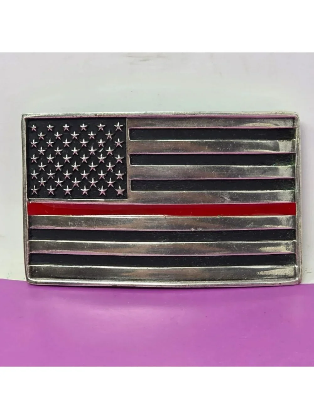 Attitude Buckles Thin Red Line American Flag Belt Buckle By Montana Silversmiths
